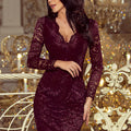 Vestido de renda com mangas longas e decote — Ameixa Escura — imagem 1