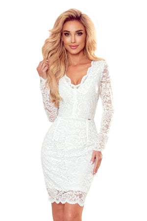 Vestido de renda com mangas longas e decote — Cru — imagem 7
