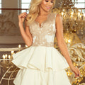 Vestido CHARLOTTE com Decote de Renda — Dourado, Bege e Cru — imagem 1