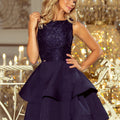 Vestido Evasé com Renda - Azul-Marinho
