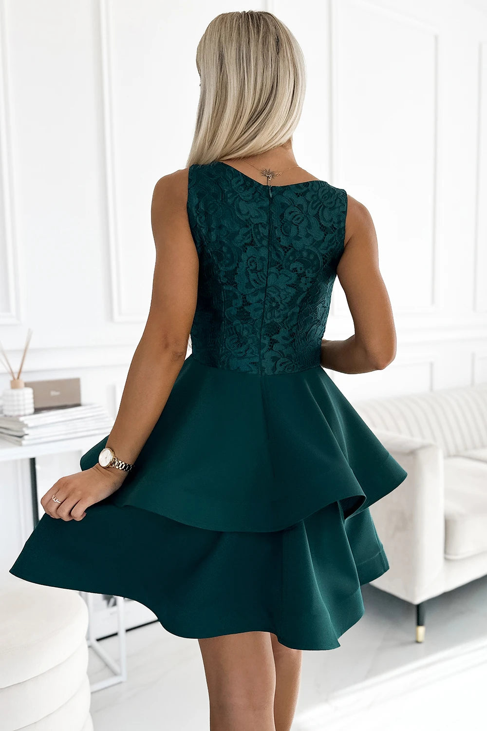 Vestido Evasé LAURA com Renda — Verde — imagem 3