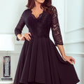 Vestido Assimétrico NICOLLE com Decote de Renda - Preto