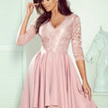 Vestido NICOLLE Assimétrico com Decote de Renda - Rosa Pó