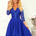 Vestido Assimétrico NICOLLE com Decote em Renda - Azul