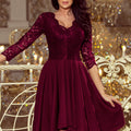 Vestido NICOLLE com Costas Alongadas e Decote de Renda - Ameixa