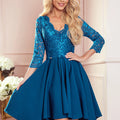 Vestido Assimétrico NICOLLE com Decote em Renda - Cor do Mar