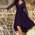 Vestido Assimétrico NICOLLE com Decote de Renda - Azul Escuro