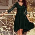 Vestido Assimétrico NICOLLE com Decote de Renda - Verde Escuro