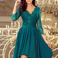Vestido NICOLLE com Costas Alongadas e Decote de Renda - Verde
