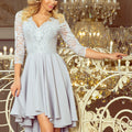 Vestido NICOLLE com Costas Alongadas e Decote de Renda - Cinza
