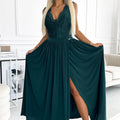 Vestido Longo com Decote de Renda - Verde
