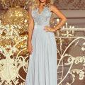 Vestido Longo LEA sem Mangas com Decote Bordado - Prateado – imagem principal