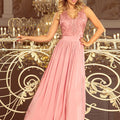 Vestido Longo LEA sem Mangas com Decote Bordado - Rosa – imagem principal