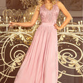 Vestido Longo LEA sem Mangas com Decote Bordado - Taupe