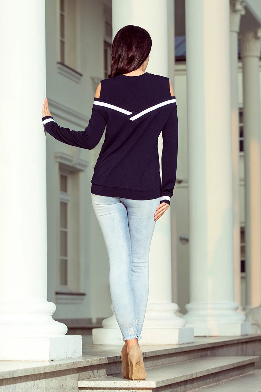 Sweatshirt com Ombros Descobertos - Azul Escuro