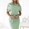 Vestido ROXI com Saia Assimétrica e Cinto - Pistácio