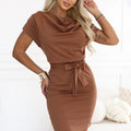 Vestido ROXI com Saia Assimétrica e Cinto - Castanho