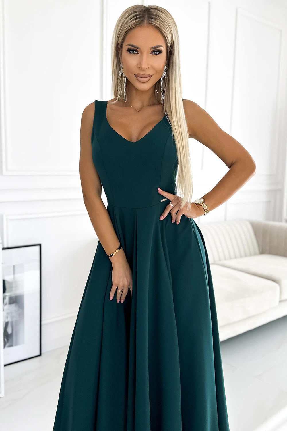 Vestido Longo CINDY com Decote - Verde