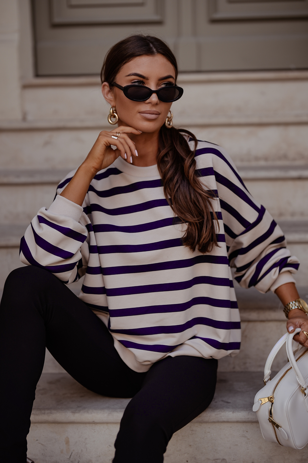 Sweatshirt STREL às Riscas - Bege e Azul-Marinho