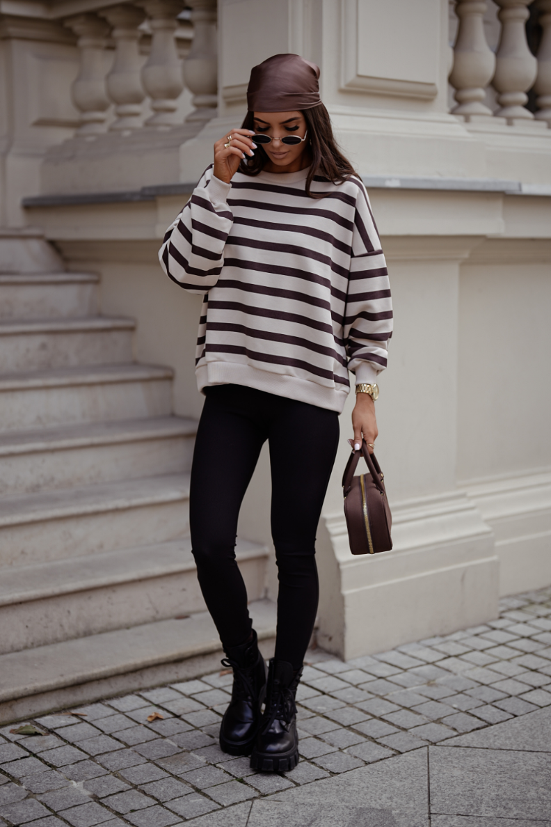 Sweatshirt STREL às Riscas - Bege e Castanho