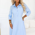 Vestido-Camisa com Folhos e Cinto - Azul Céu