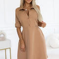 Vestido-Camisa Fluido com Cinto - Mocha Mousse