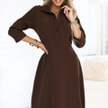 Vestido-Camisa Midi com Cinto - Chocolate