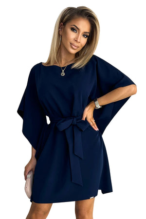 Vestido SOFIA Butterfly com Laço na Cintura - Azul-Marinho