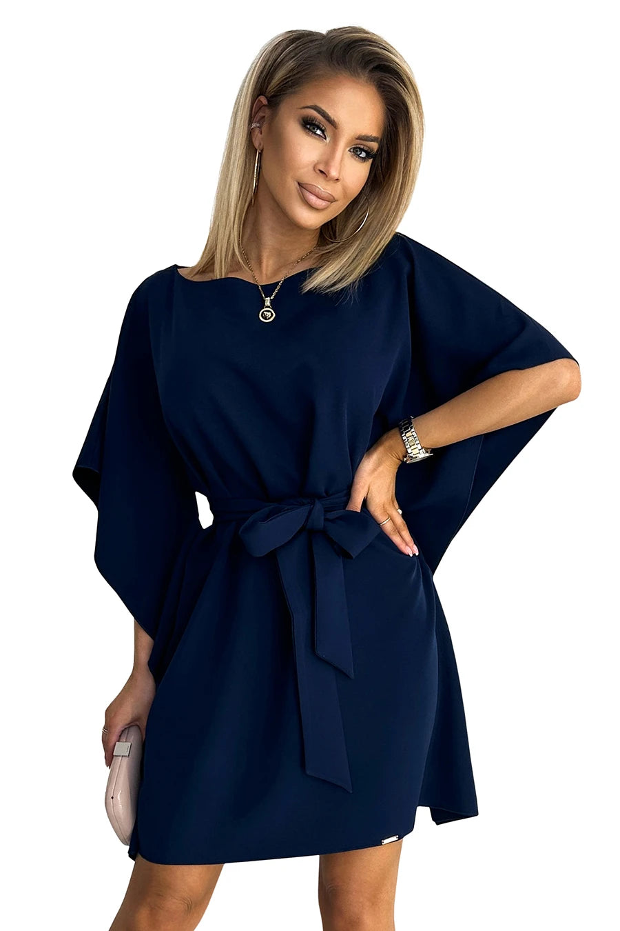 Vestido SOFIA Butterfly com Laço na Cintura - Azul-Marinho