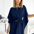 Vestido SOFIA Butterfly com Laço na Cintura - Azul-Marinho