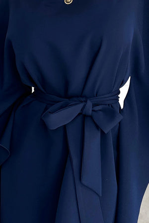 Vestido SOFIA Butterfly com Laço na Cintura - Azul-Marinho