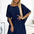 Vestido SOFIA com Cintura Marcada - Azul-Marinho com Brilho