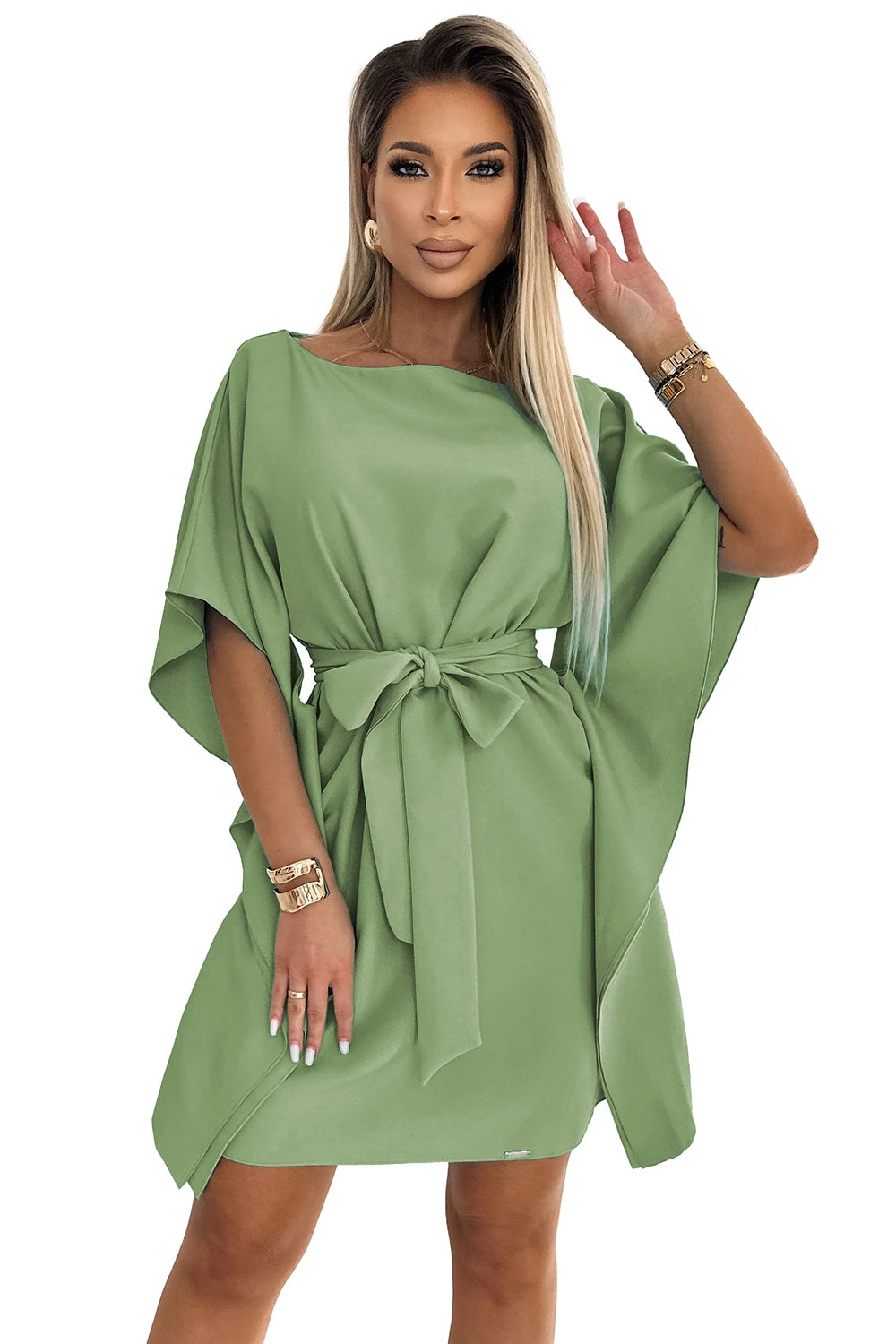 Vestido SOFIA Butterfly com Laço na Cintura - Verde Oliva