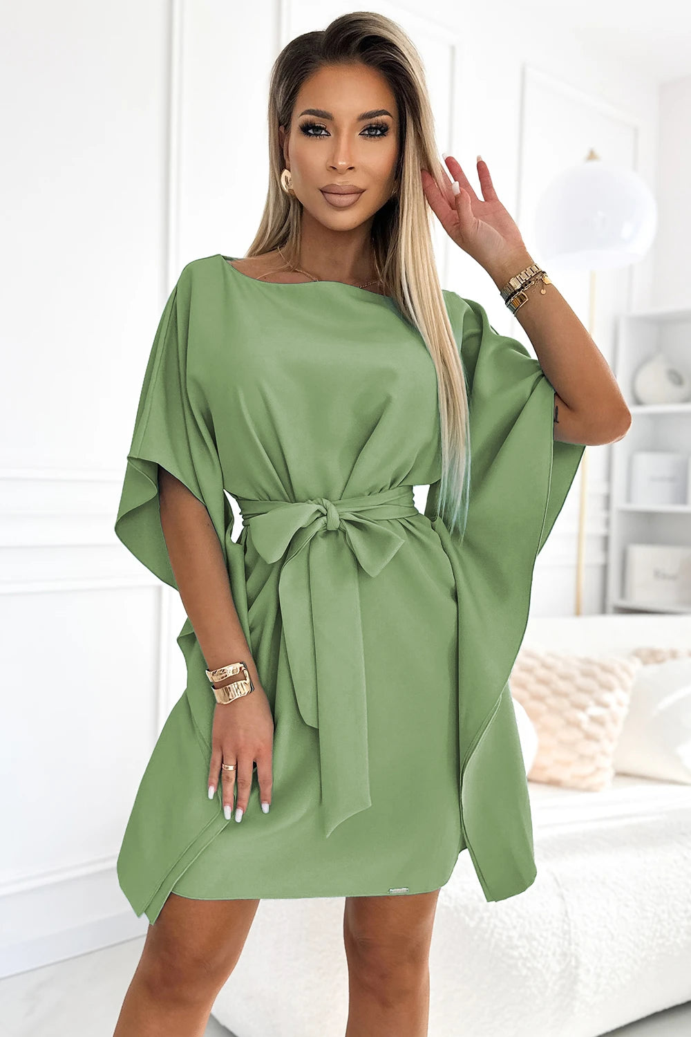 Vestido SOFIA Butterfly com Laço na Cintura - Verde Oliva