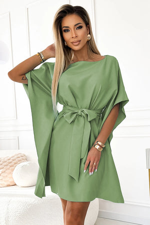 Vestido SOFIA Butterfly com Laço na Cintura - Verde Oliva