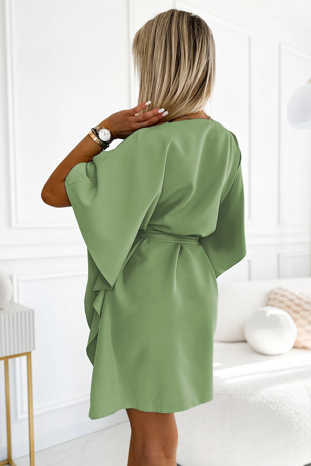 Vestido SOFIA Butterfly com Laço na Cintura - Verde Oliva