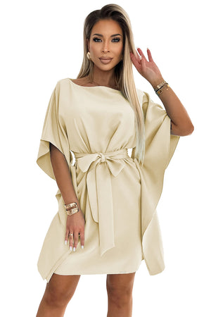 Vestido SOFIA com Laço na Cintura - Bege