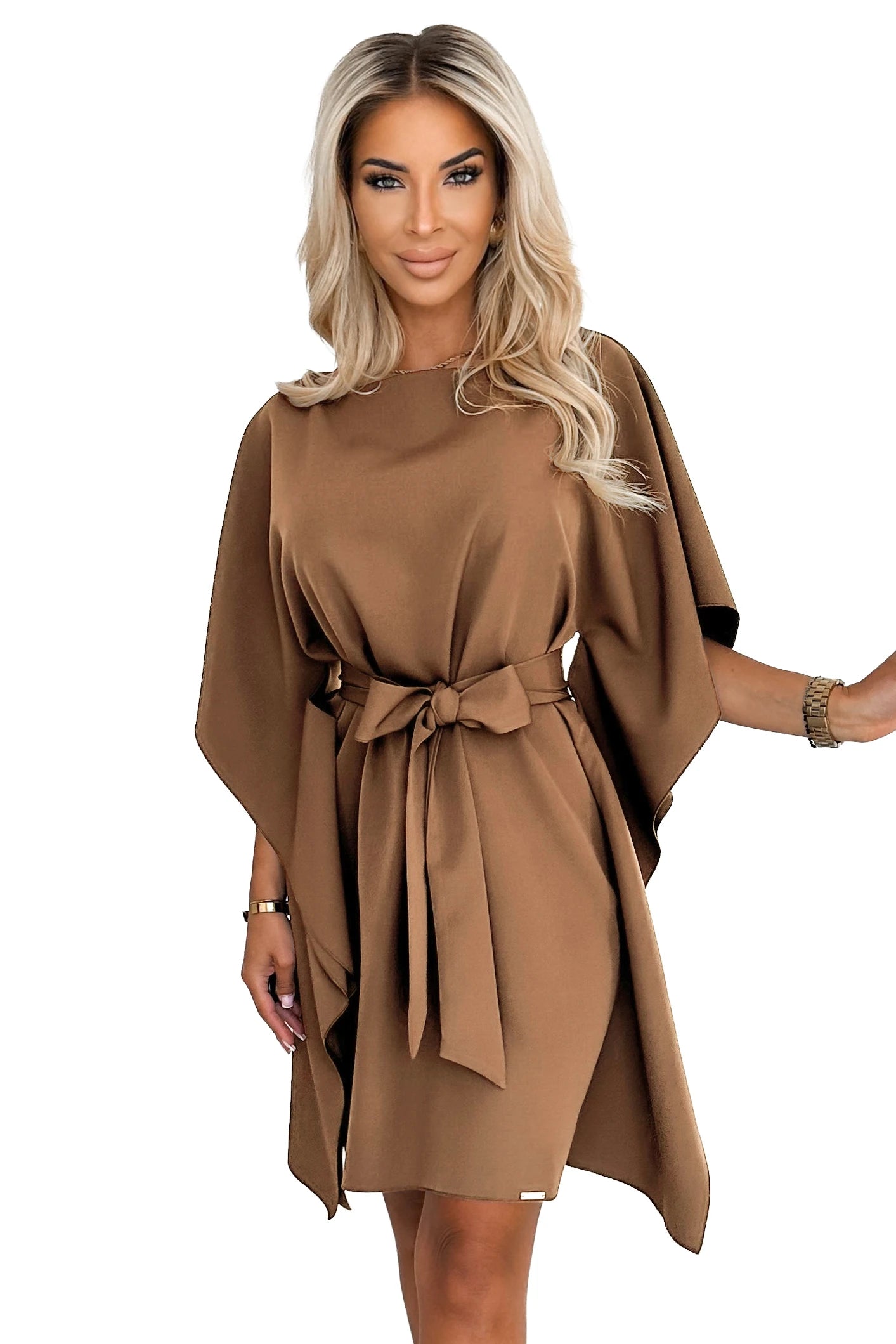 Vestido SOFIA Butterfly com Laço na Cintura - Cappuccino