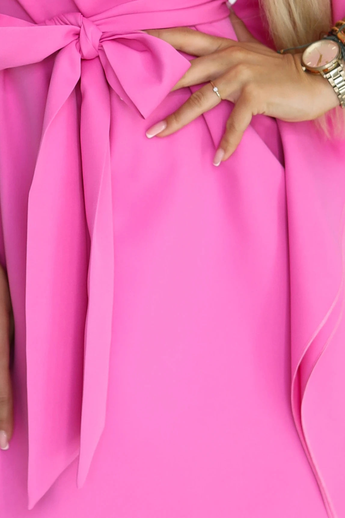 Vestido SOFIA com Laço na Cintura - Fúcsia