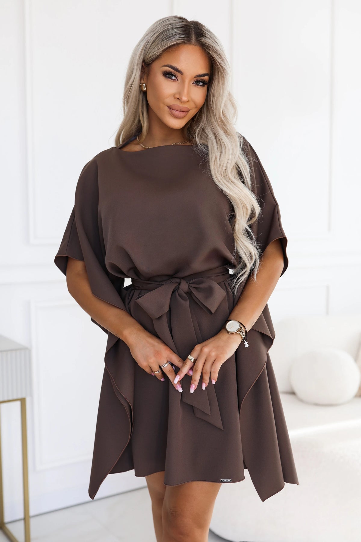 Vestido SOFIA BUTTERFLY com Cinto - Castanho Moca