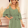 Vestido MARINA Leve com Decote - Verde Oliva