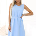 Vestido Trapézio sem Mangas com Cinto - Azul Claro — imagem 1