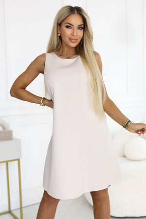 Vestido Trapézio VICTORIA sem Mangas com Cinto - Bege — imagem 4
