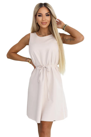 Vestido Trapézio VICTORIA sem Mangas com Cinto - Bege — imagem 9