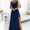 Vestido Longo CHIARA com Alças e Brilho - Azul Escuro