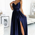 Vestido Longo de Cetim CHIARA com Alças - Azul-Marinho