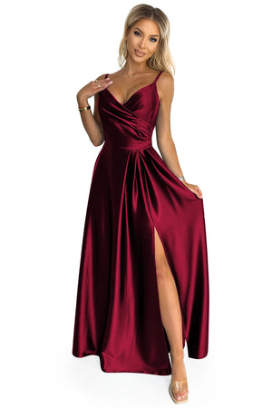 Vestido Longo de Cetim CHIARA com Alças - Bordô