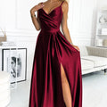 Vestido Longo de Cetim CHIARA com Alças - Bordô