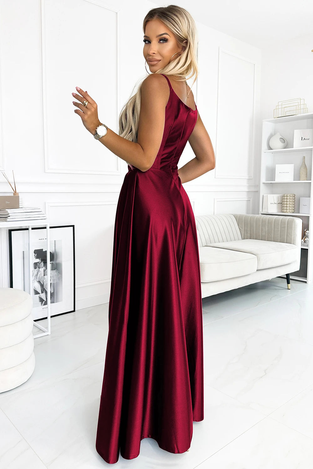 Vestido Longo de Cetim CHIARA com Alças - Bordô