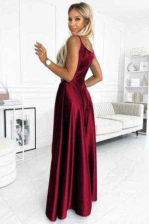 Vestido Longo de Cetim CHIARA com Alças - Bordô